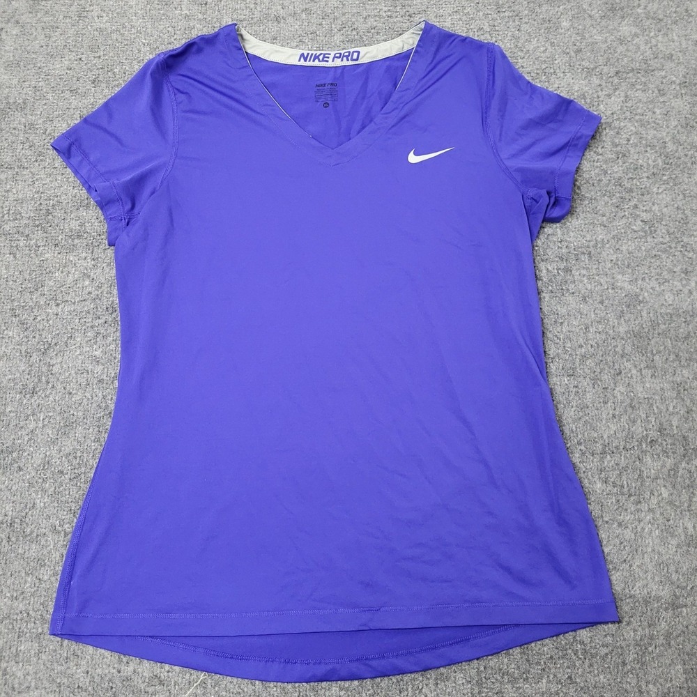 Nike Shirt Womens Size XL Purple Dri-Fit V-Neck Short Sleeve Athletic Pro Top